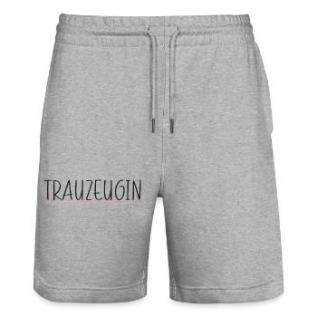 Trauzeugin Hochzeit Team Bride Freundin Geschenk - Stanley/Stella Unisex Bio Joggingshorts Trainer  - Grau meliert - Vorne - Nik (191cm) & Marisol (170cm)