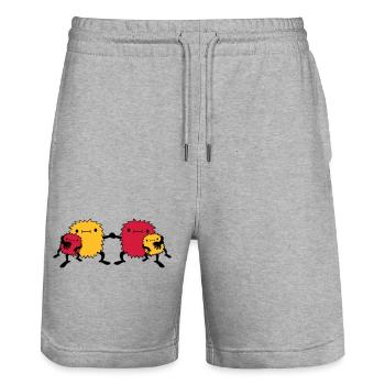 4 Monster Family - Stanley/Stella Trainer Unisex Organic Jogging Shorts - heather grey - Front - Nik (191cm) & Marisol (170cm)