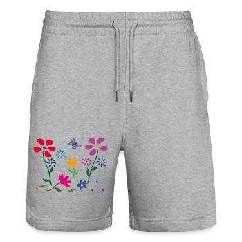 Flower meadow, garden, butterfly - Stanley/Stella Trainer Unisex Organic Jogging Shorts - heather grey - Front - Nik (191cm) & Marisol (170cm)