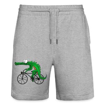 Crocodile with bike - Stanley/Stella Trainer Unisex Organic Jogging Shorts - heather grey - Front - Nik (191cm) & Marisol (170cm)