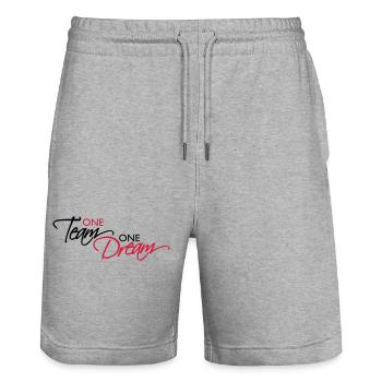 One Team Schriftzug - Stanley/Stella Unisex Bio Joggingshorts Trainer  - Grau meliert - Vorne - Nik (191cm) & Marisol (170cm)