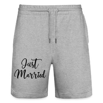 Just Married Heart Gift Idea - Stanley/Stella Trainer Unisex Organic Jogging Shorts - heather grey - Front - Nik (191cm) & Marisol (170cm)