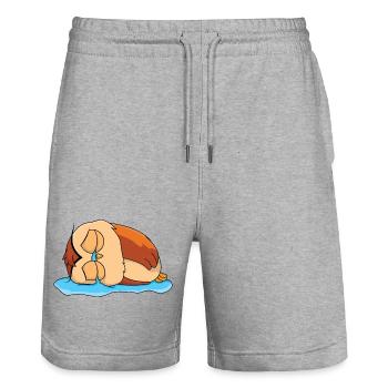 Sad Owl - Stanley/Stella Trainer Unisex Organic Jogging Shorts - heather grey - Front - Nik (191cm) & Marisol (170cm)