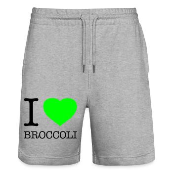 I LOVE BROCCOLI Broccoli Vegetables - Stanley/Stella Trainer Unisex Organic Jogging Shorts - heather grey - Front - Nik (191cm) & Marisol (170cm)