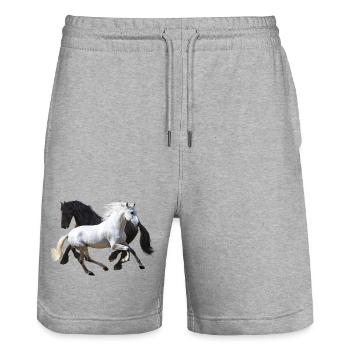 Chevaux - Short de jogging bio TRAINER Stanley/Stella unisexe - gris chiné - Devant - Nik (191cm) & Marisol (170cm)