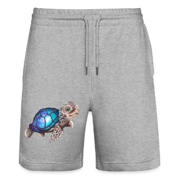 Tortue avec une galaxie - Short de jogging bio TRAINER Stanley/Stella unisexe - gris chiné - Devant - Nik (191cm) & Marisol (170cm)