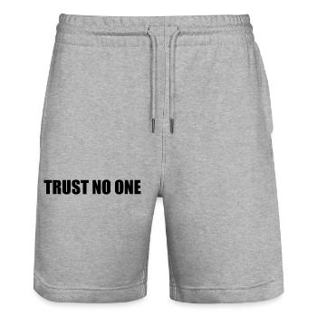 Trust no one - Stanley/Stella Trainer Unisex Organic Jogging Shorts - heather grey - Front - Nik (191cm) & Marisol (170cm)