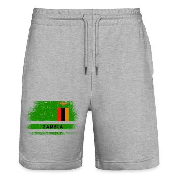 Sambia Flagge - Stanley/Stella Unisex Bio Joggingshorts Trainer  - Grau meliert - Vorne - Nik (191cm) & Marisol (170cm)
