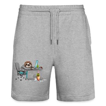 Paresseux des employés fatigués au bureau - Short de jogging bio TRAINER Stanley/Stella unisexe - gris chiné - Devant - Nik (191cm) & Marisol (170cm)