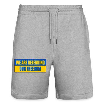 We are defending our freedom - Stanley/Stella Trainer Unisex Organic Jogging Shorts - heather grey - Front - Nik (191cm) & Marisol (170cm)