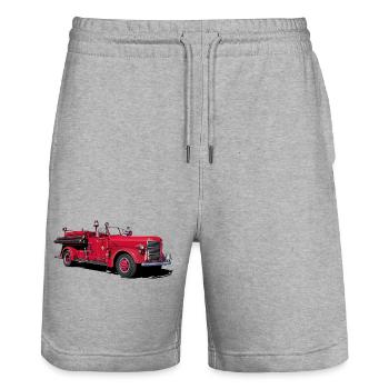Fire engine vintage car - Stanley/Stella Trainer Unisex Organic Jogging Shorts - heather grey - Front - Nik (191cm) & Marisol (170cm)