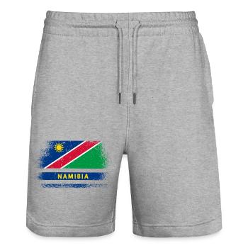Namibia flag design - Stanley/Stella Trainer Unisex Organic Jogging Shorts - heather grey - Front - Nik (191cm) & Marisol (170cm)