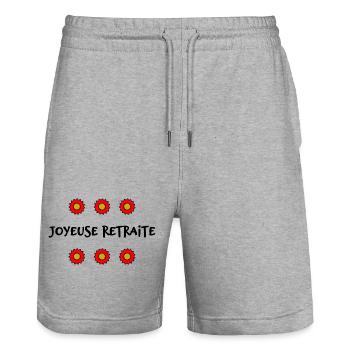 RETRAITE. BONNE RETRAITE. JOYEUSE RETRAITE - Short de jogging bio TRAINER Stanley/Stella unisexe - gris chiné - Devant - Nik (191cm) & Marisol (170cm)