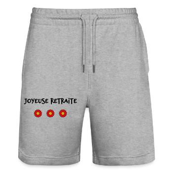 RETRAITE. BONNE RETRAITE. JOYEUSE RETRAITE - Short de jogging bio TRAINER Stanley/Stella unisexe - gris chiné - Devant - Nik (191cm) & Marisol (170cm)