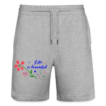 la vie est belle, Blumen - Short de jogging bio TRAINER Stanley/Stella unisexe - gris chiné - Devant - Nik (191cm) & Marisol (170cm)