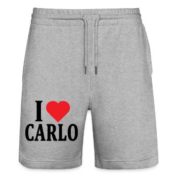 T-shirt I love Carlo t-shirt gift idea - Stanley/Stella Trainer Unisex Organic Jogging Shorts - heather grey - Front - Nik (191cm) & Marisol (170cm)