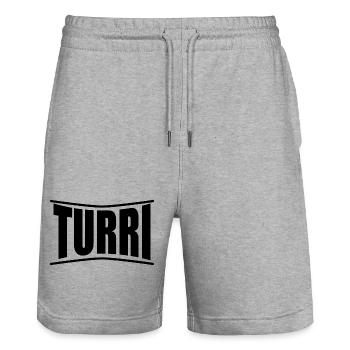 T-Shirt Turri T-Shirt Sardinien Geschenkidee - Stanley/Stella Unisex Bio Joggingshorts Trainer  - Grau meliert - Vorne - Nik (191cm) & Marisol (170cm)