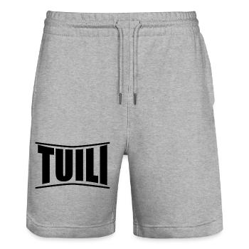 T-Shirt Tuili T-Shirt Sardinien Geschenkidee - Stanley/Stella Unisex Bio Joggingshorts Trainer  - Grau meliert - Vorne - Nik (191cm) & Marisol (170cm)