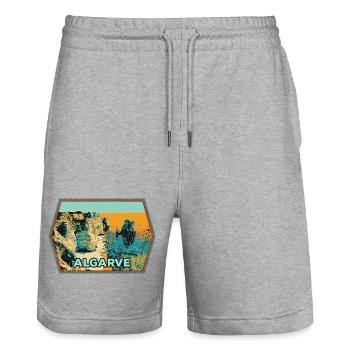 Retro badge, Algarve Portugal, beach summer sun - Stanley/Stella Trainer Unisex Organic Jogging Shorts - heather grey - Front - Nik (191cm) & Marisol (170cm)