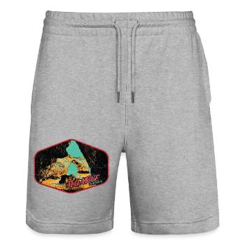 Retro badge, Algarve Portugal, beach summer sun - Stanley/Stella Trainer Unisex Organic Jogging Shorts - heather grey - Front - Nik (191cm) & Marisol (170cm)