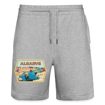 Retro badge, Algarve Portugal, beach summer sun - Stanley/Stella Trainer Unisex Organic Jogging Shorts - heather grey - Front - Nik (191cm) & Marisol (170cm)