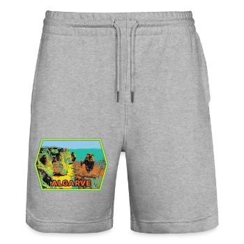 Retro badge, Algarve Portugal, beach summer sun - Stanley/Stella Trainer Unisex Organic Jogging Shorts - heather grey - Front - Nik (191cm) & Marisol (170cm)