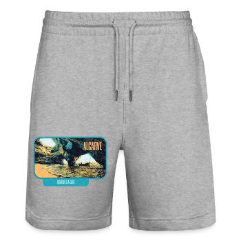 Algarve Portugal, grotte Benagil plage été soleil - Short de jogging bio TRAINER Stanley/Stella unisexe - gris chiné - Devant - Nik (191cm) & Marisol (170cm)