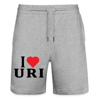 T-Shirt I love Uri T-Shirt Sardinien Geschenkidee - Stanley/Stella Unisex Bio Joggingshorts Trainer  - Grau meliert - Vorne - Nik (191cm) & Marisol (170cm)