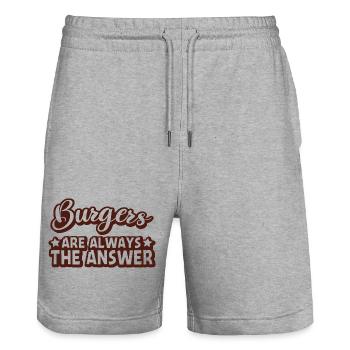 Burger Love Graphic - Stanley/Stella Trainer Unisex Organic Jogging Shorts - heather grey - Front - Nik (191cm) & Marisol (170cm)