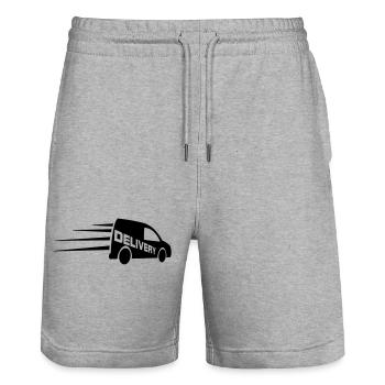Van-Logo mit ausgeschnittenem Text - Stanley/Stella Unisex Bio Joggingshorts Trainer  - Grau meliert - Vorne - Nik (191cm) & Marisol (170cm)
