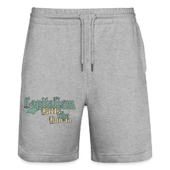 Kapitalismus Tötet das Menschliche - Stanley/Stella Unisex Bio Joggingshorts Trainer  - Grau meliert - Vorne - Nik (191cm) & Marisol (170cm)
