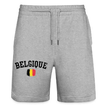 Belgian Flag Brushstroke - Stanley/Stella Trainer Unisex Organic Jogging Shorts - heather grey - Front - Nik (191cm) & Marisol (170cm)
