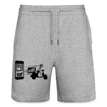 Online-Shopping und Lieferroller - Stanley/Stella Unisex Bio Joggingshorts Trainer  - Grau meliert - Vorne - Nik (191cm) & Marisol (170cm)