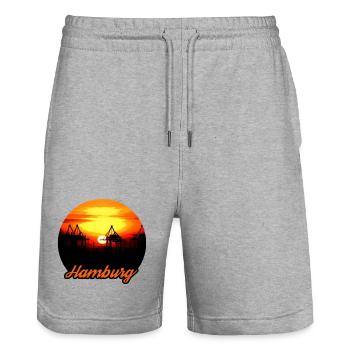 Hamburg Sonnenuntergang Hafen - Stanley/Stella Unisex Bio Joggingshorts Trainer  - Grau meliert - Vorne - Nik (191cm) & Marisol (170cm)