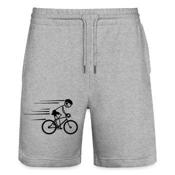 Cycliste stickman roulant fort avec un casque - Short de jogging bio TRAINER Stanley/Stella unisexe - gris chiné - Devant - Nik (191cm) & Marisol (170cm)