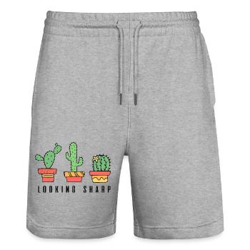 Scharf aussehendes Kaktus-Zitat - Stanley/Stella Unisex Bio Joggingshorts Trainer  - Grau meliert - Vorne - Nik (191cm) & Marisol (170cm)