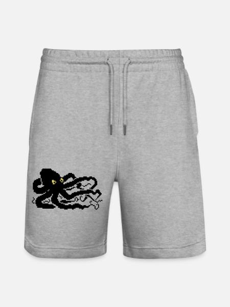 8bit pixel octopus - Stanley/Stella Trainer Unisex Organic Jogging Shorts - heather grey