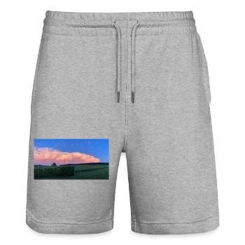 Cloud image - Stanley/Stella Trainer Unisex Organic Jogging Shorts - heather grey - Front - Nik (191cm) & Marisol (170cm)