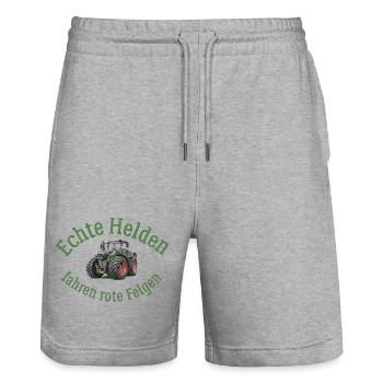 Echte Helden fahren rote Felgen! - Stanley/Stella Unisex Bio Joggingshorts Trainer  - Grau meliert - Vorne - Nik (191cm) & Marisol (170cm)