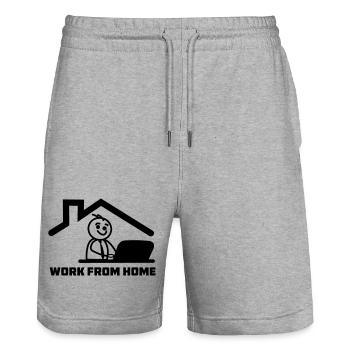 Working from home with stick figure behind laptop - Stanley/Stella Trainer Unisex Organic Jogging Shorts - heather grey - Front - Nik (191cm) & Marisol (170cm)