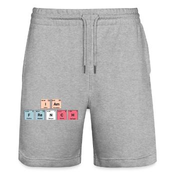 I am French in periodic elements - Stanley/Stella Trainer Unisex Organic Jogging Shorts - heather grey - Front - Nik (191cm) & Marisol (170cm)