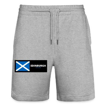 Edinburgh City with Scottish Flag - Stanley/Stella Trainer Unisex Organic Jogging Shorts - heather grey - Front - Nik (191cm) & Marisol (170cm)