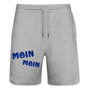 Moin Moin mit Anker - Stanley/Stella Unisex Bio Joggingshorts Trainer  - Grau meliert - Vorne - Nik (191cm) & Marisol (170cm)