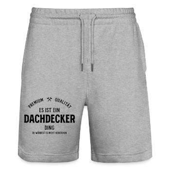 Premium Dachdecker – Stolz & Qualität - Stanley/Stella Unisex Bio Joggingshorts Trainer  - Grau meliert - Vorne - Nik (191cm) & Marisol (170cm)