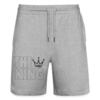 The King – Bold Crown Statement Design - Stanley/Stella Unisex Bio Joggingshorts Trainer  - Grau meliert - Vorne - Nik (191cm) & Marisol (170cm)