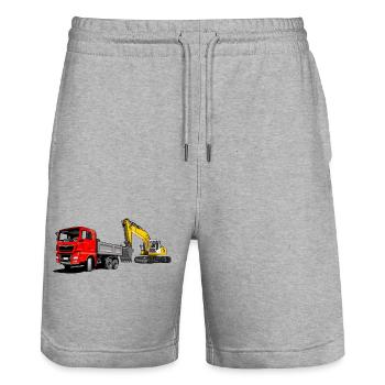 Lastauto mit Bagger - Stanley/Stella Unisex Bio Joggingshorts Trainer  - Grau meliert - Vorne - Nik (191cm) & Marisol (170cm)