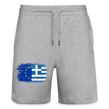 GrecoEU Flag Fusion - Stanley/Stella Trainer Unisex Organic Jogging Shorts - heather grey - Front - Nik (191cm) & Marisol (170cm)