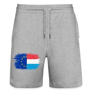 Brushed EU Dutch Flag Fusion - Stanley/Stella Trainer Unisex Organic Jogging Shorts - heather grey - Front - Nik (191cm) & Marisol (170cm)
