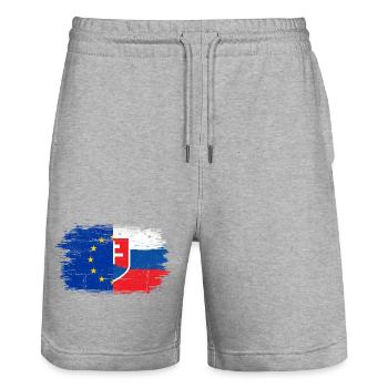 EU Slovakia Flag Fusion - Stanley/Stella Trainer Unisex Organic Jogging Shorts - heather grey - Front - Nik (191cm) & Marisol (170cm)