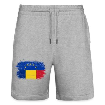 EU Stars Over Romanian Flag Brush - Stanley/Stella Trainer Unisex Organic Jogging Shorts - heather grey - Front - Nik (191cm) & Marisol (170cm)